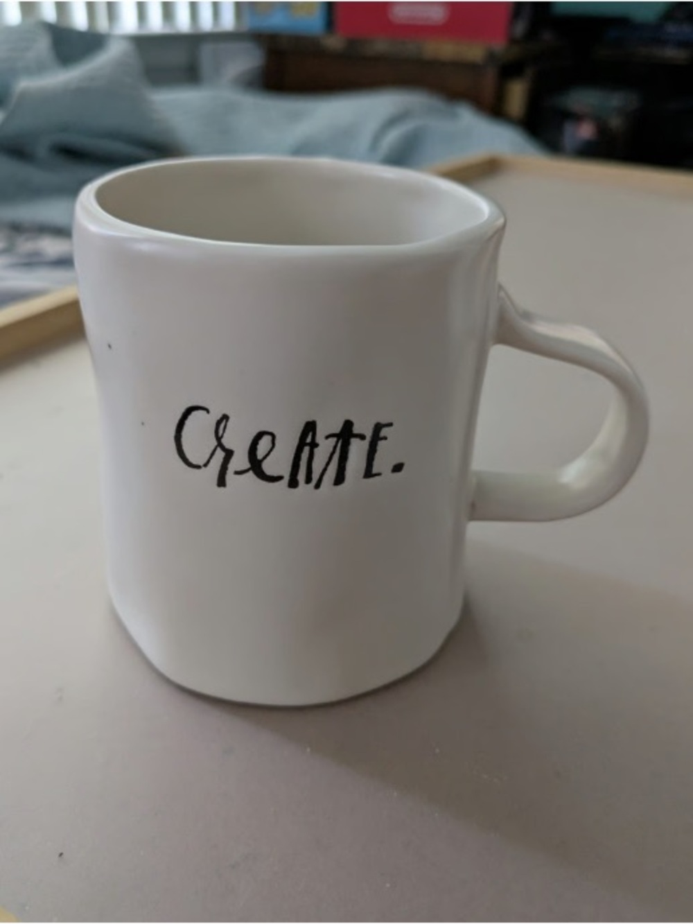 White Ceramic Mug with 'Create' Script - Home Art Ceramic
